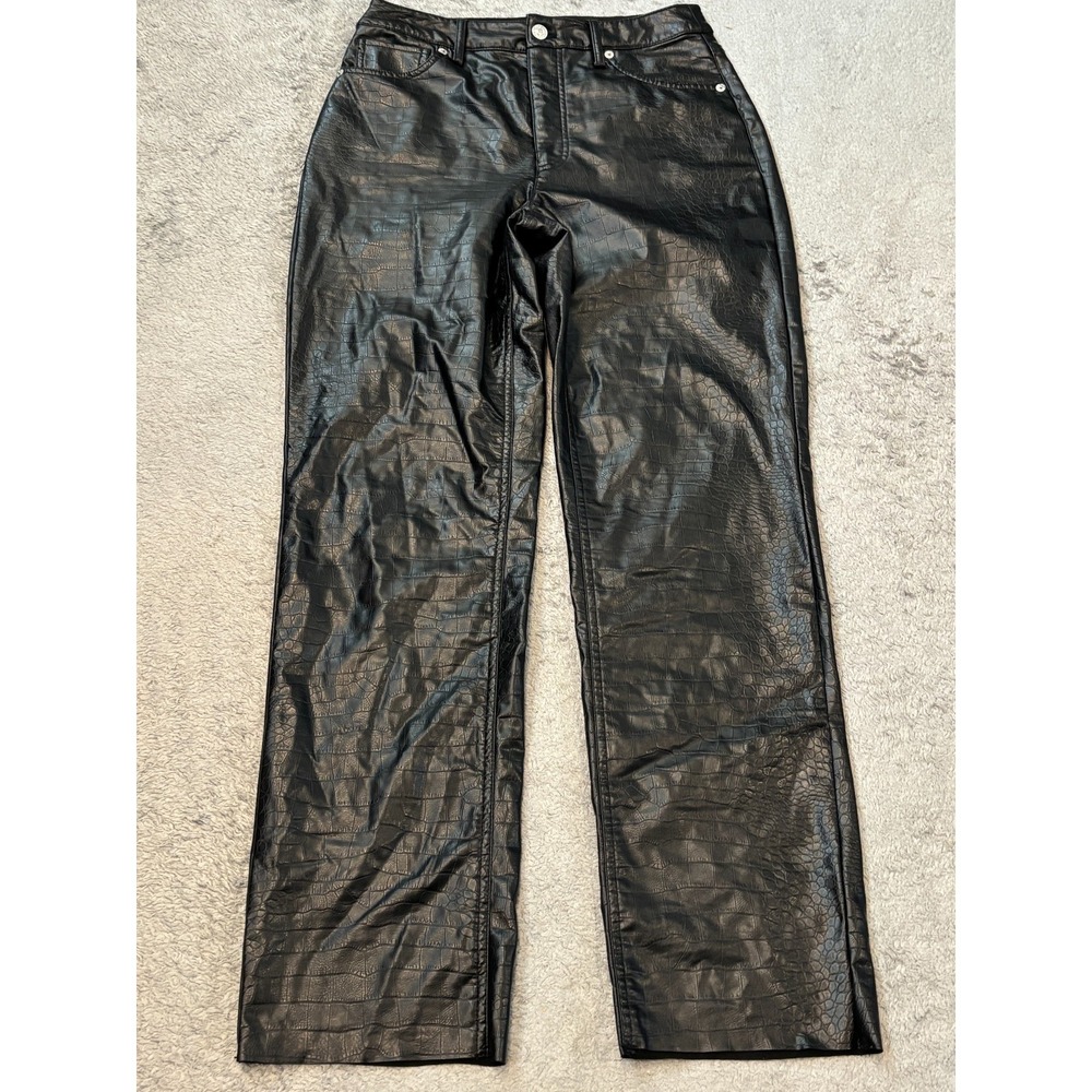 Express Faux Leather Pants Womens 4R Modern Straight Snakeskin Raw Hems Black